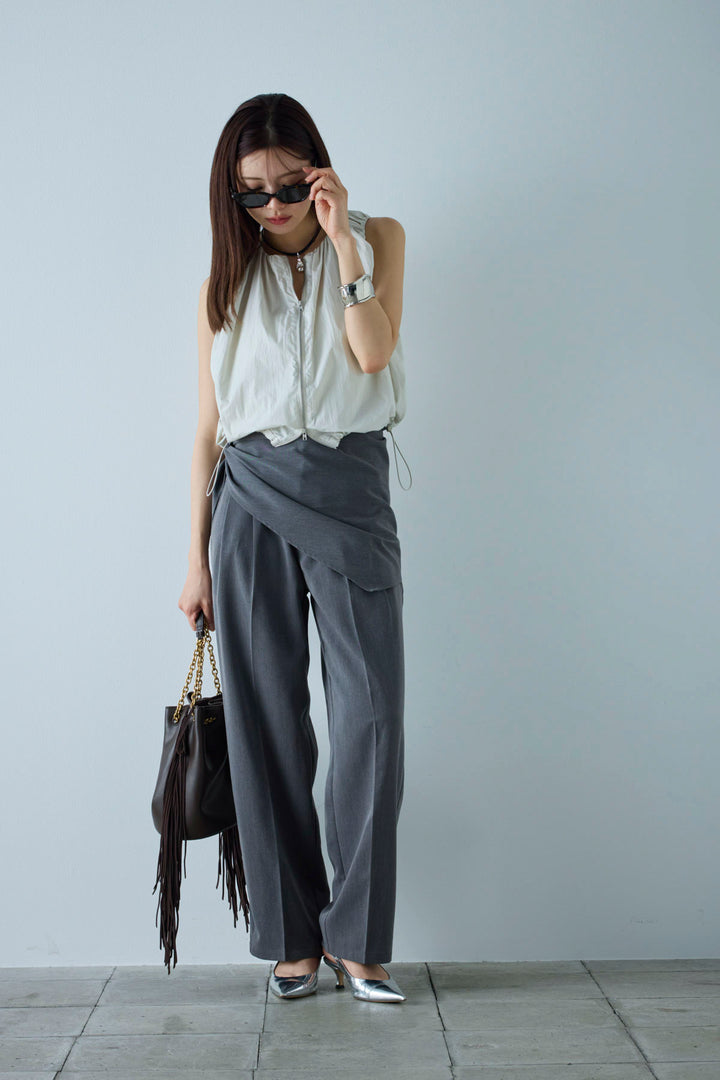 [予約/SET]C/Nタフタギャザークロップドベスト+スカーフ付きタックパンツ(2set)