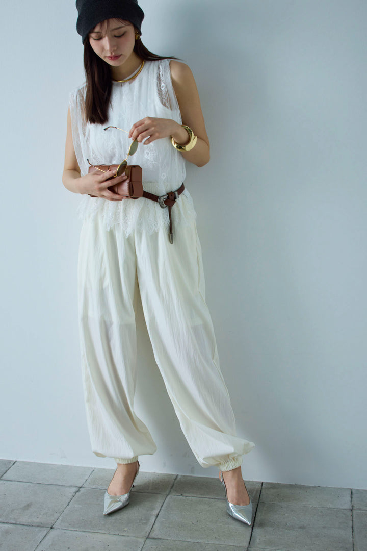 [予約/SET]レースブラウス+かすれシアーイージーパンツ(2set)