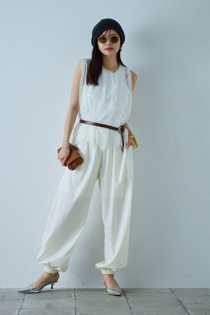 [予約/SET]レースブラウス+かすれシアーイージーパンツ(2set)