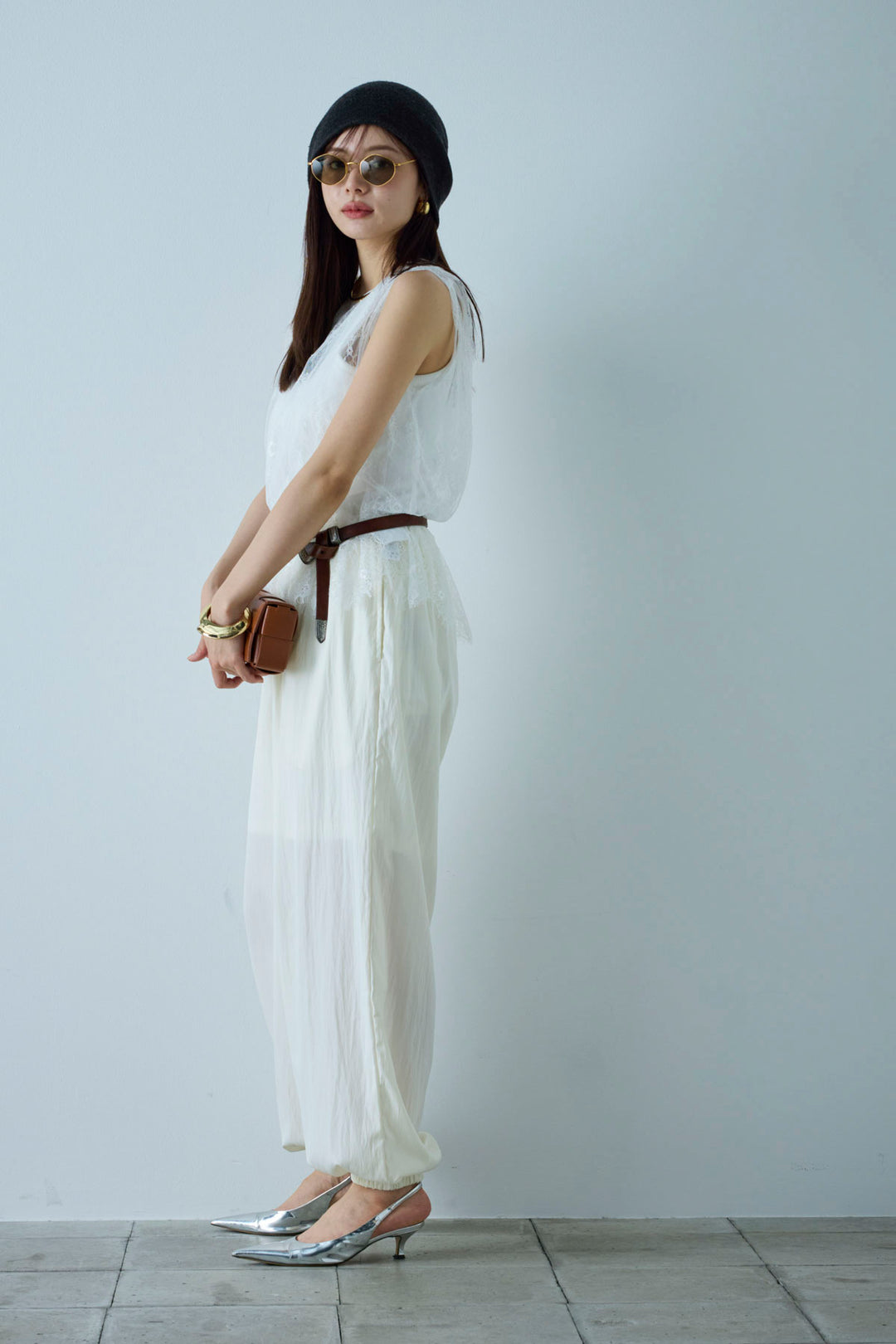 [予約/SET]レースブラウス+かすれシアーイージーパンツ(2set)