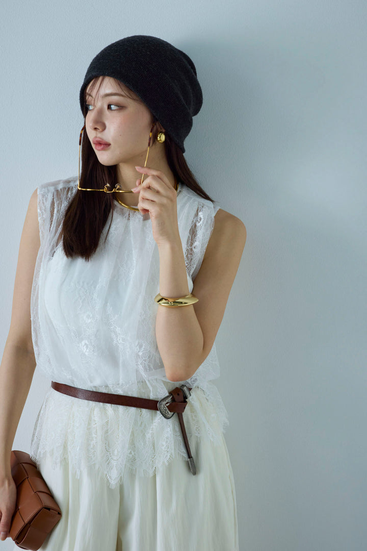 [予約/SET]レースブラウス+かすれシアーイージーパンツ(2set)