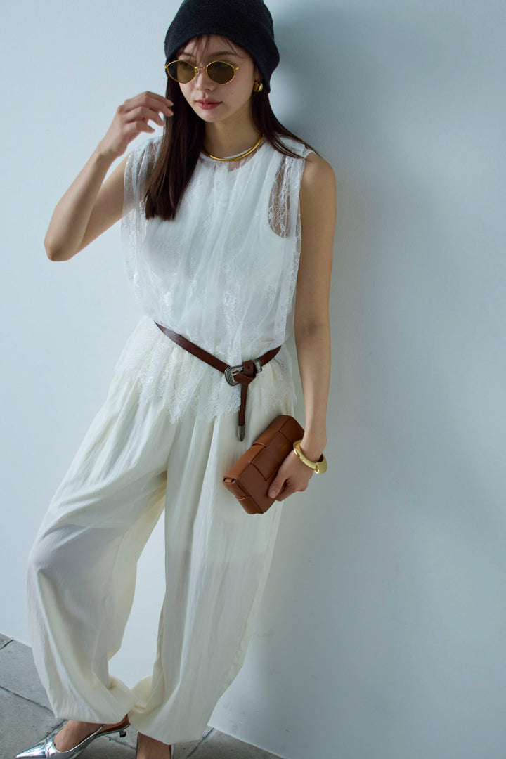 [予約/SET]レースブラウス+かすれシアーイージーパンツ(2set)