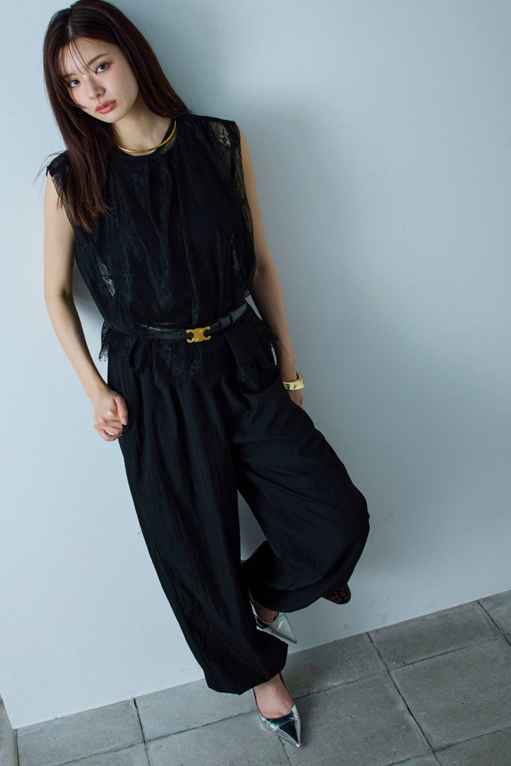 [予約/SET]レースブラウス+かすれシアーイージーパンツ(2set)