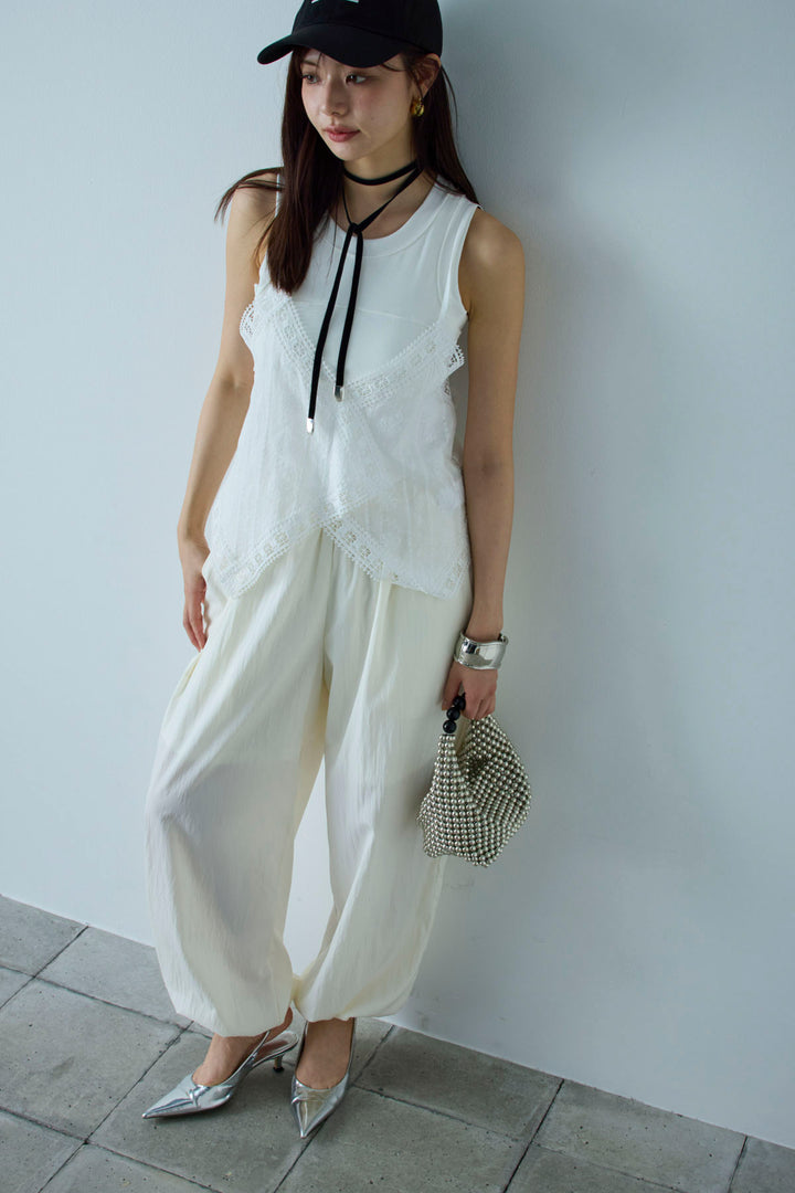 [予約/SET]トーションレースコットンキャミ+かすれシアーイージーパンツ(2set)