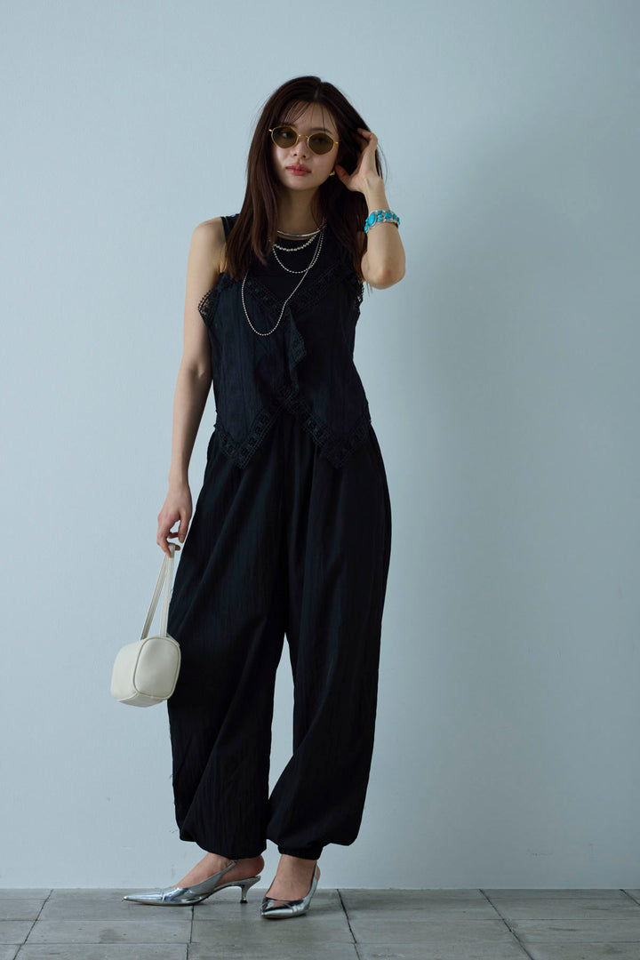 [予約/SET]トーションレースコットンキャミ+かすれシアーイージーパンツ(2set)