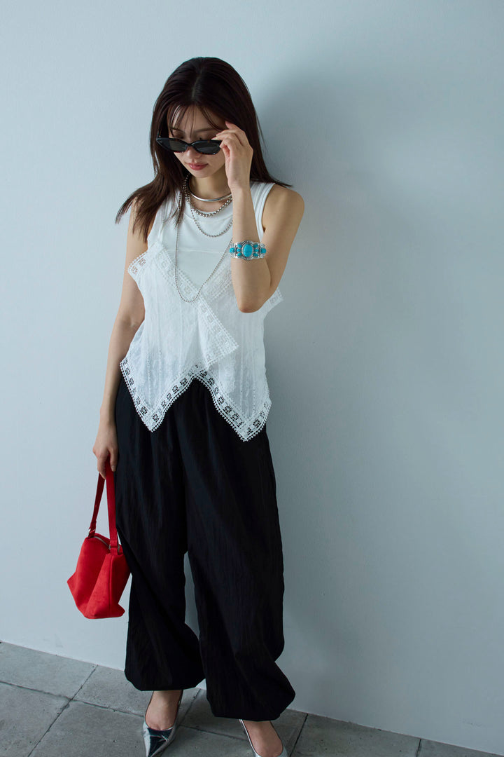 [予約/SET]トーションレースコットンキャミ+かすれシアーイージーパンツ(2set)