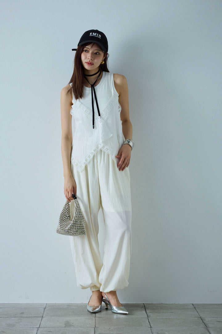 [予約/SET]トーションレースコットンキャミ+かすれシアーイージーパンツ(2set)