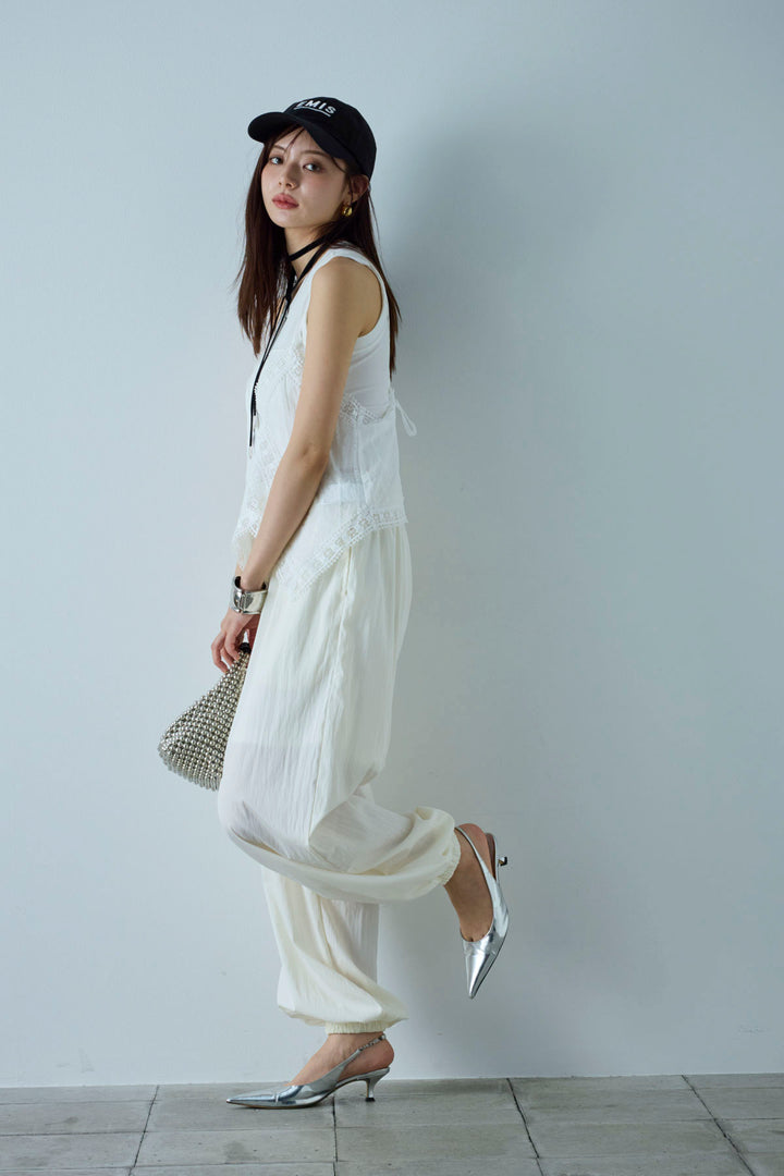 [予約/SET]トーションレースコットンキャミ+かすれシアーイージーパンツ(2set)