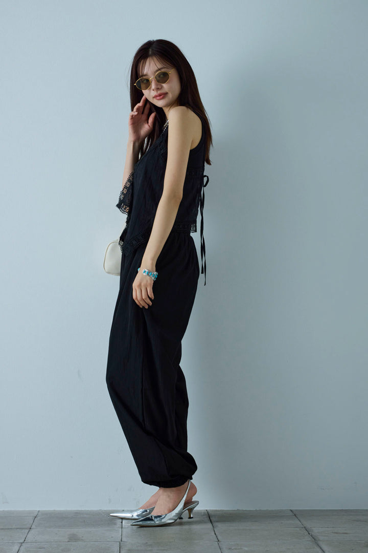 [予約/SET]トーションレースコットンキャミ+かすれシアーイージーパンツ(2set)