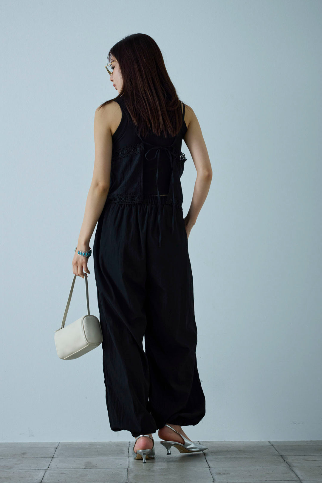 [予約/SET]トーションレースコットンキャミ+かすれシアーイージーパンツ(2set)