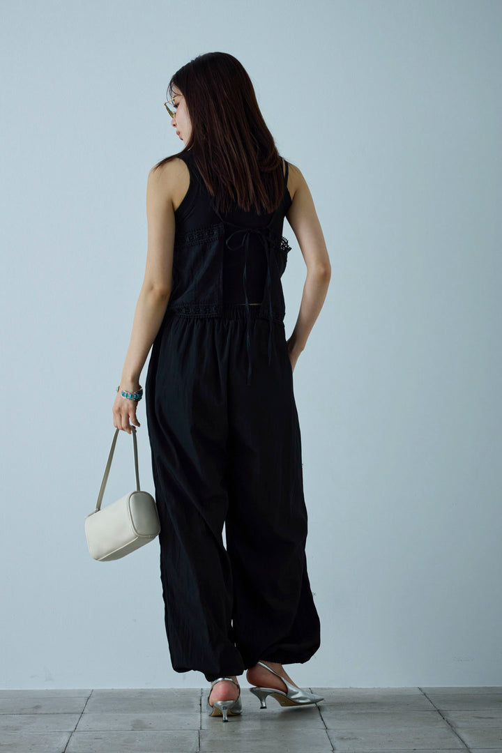 [予約/SET]トーションレースコットンキャミ+かすれシアーイージーパンツ(2set)