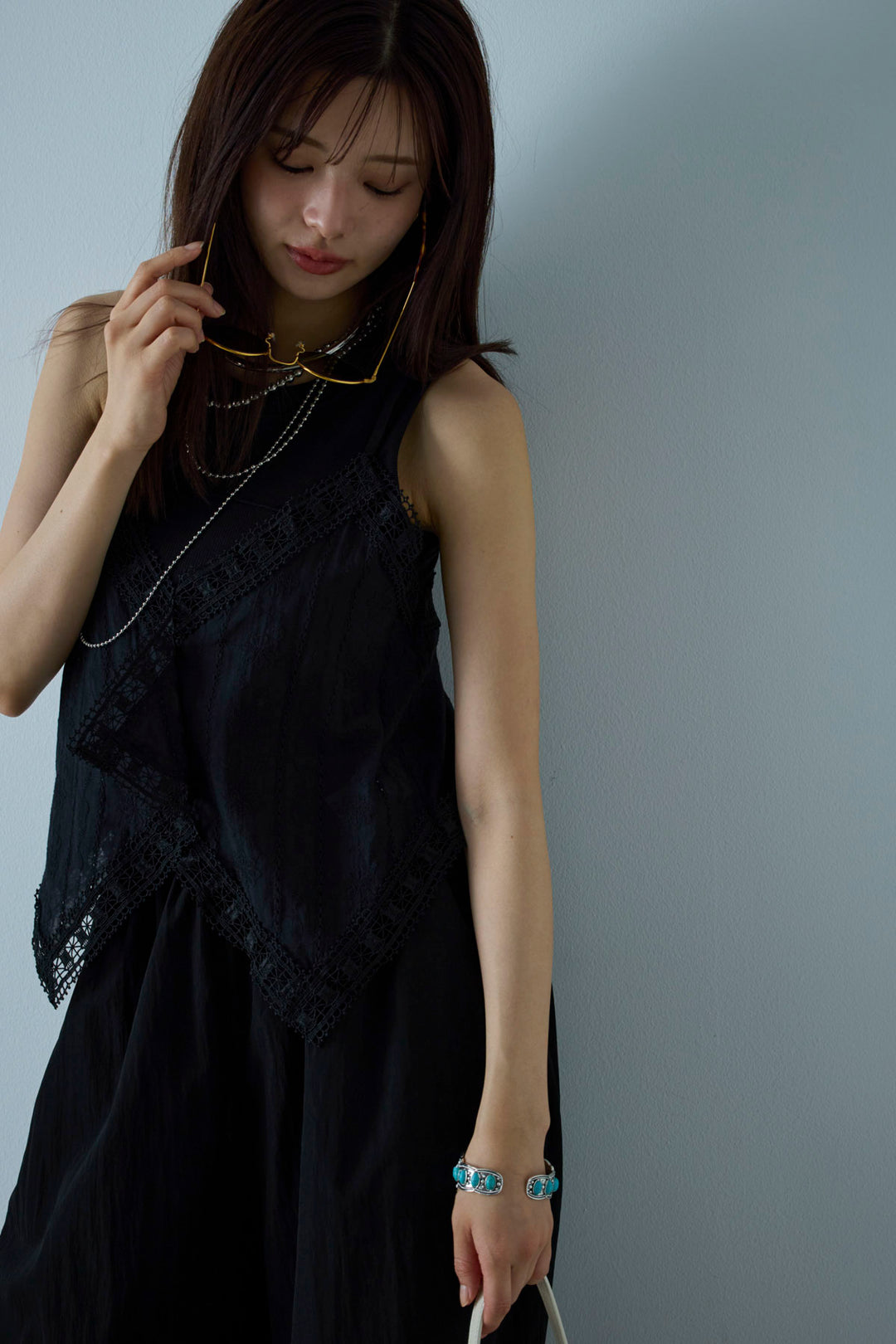 [予約/SET]トーションレースコットンキャミ+かすれシアーイージーパンツ(2set)