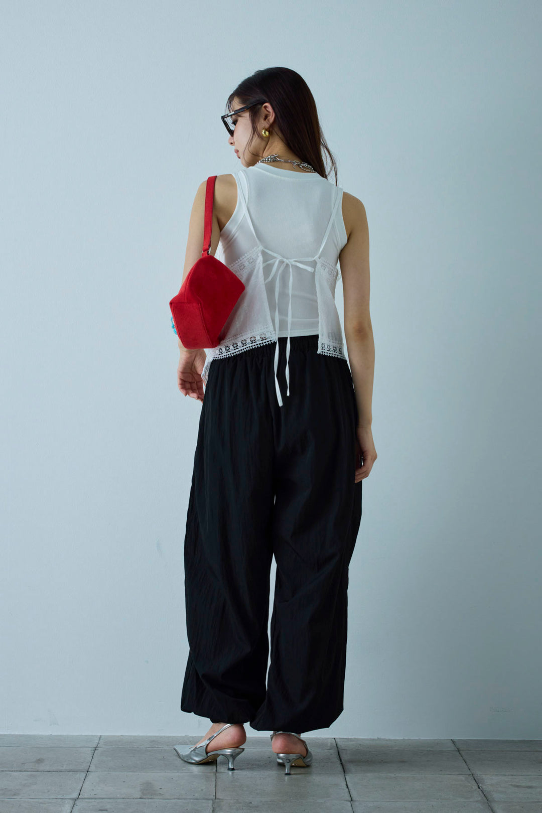 [予約/SET]トーションレースコットンキャミ+かすれシアーイージーパンツ(2set)