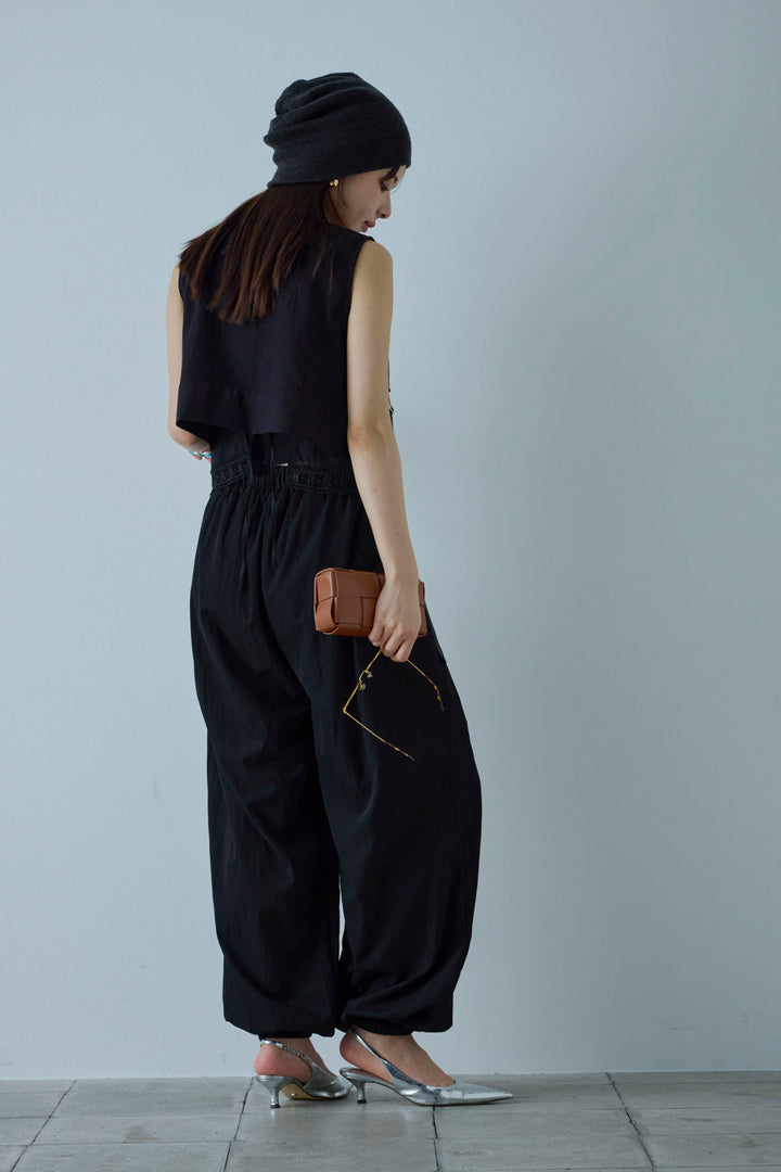 [予約/SET]トーションレースコットンキャミ+デザインポケットベスト+かすれシアーイージーパンツ(3set)