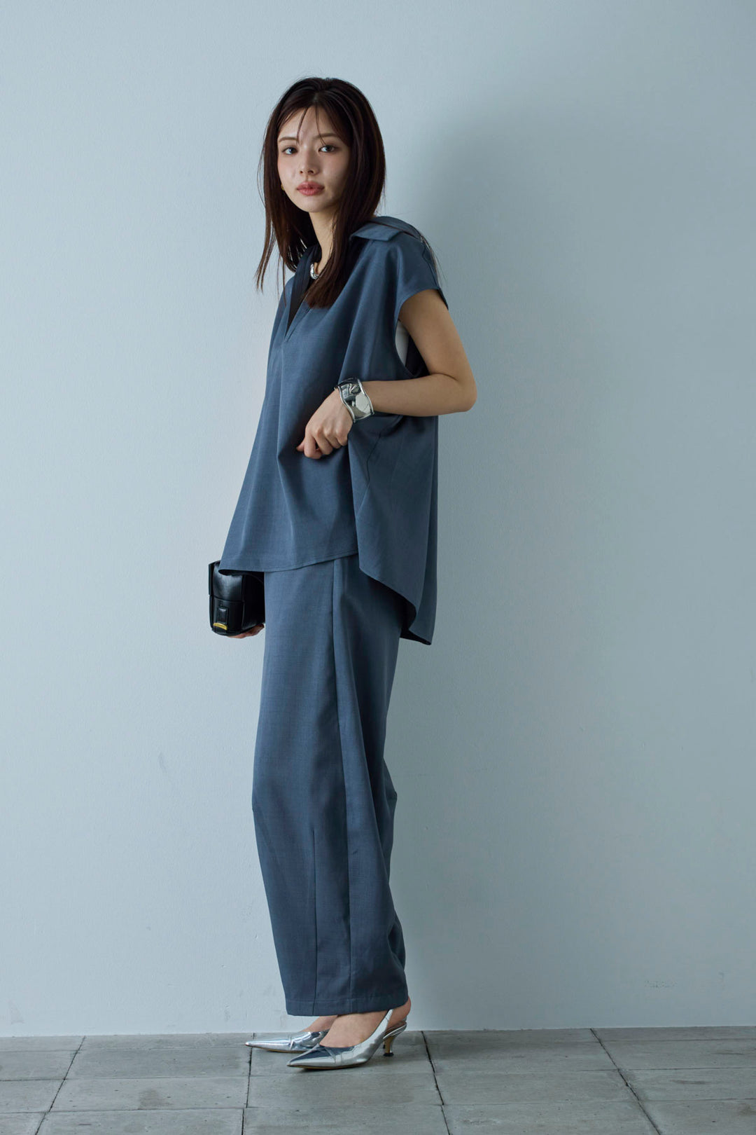 [予約/SET]スキッパーギャザーSH+カーブパンツ(2set)