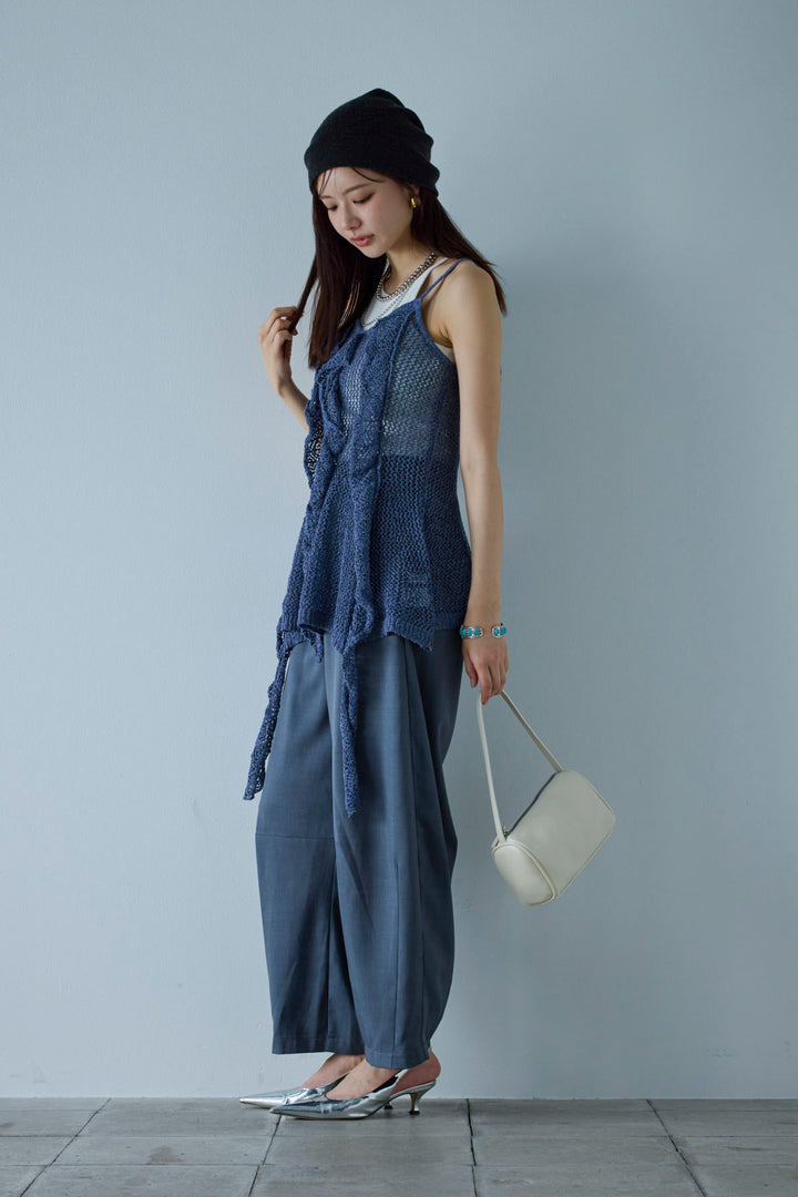 [予約/SET]メッシュフリルニットキャミ+カーブパンツ(2set)