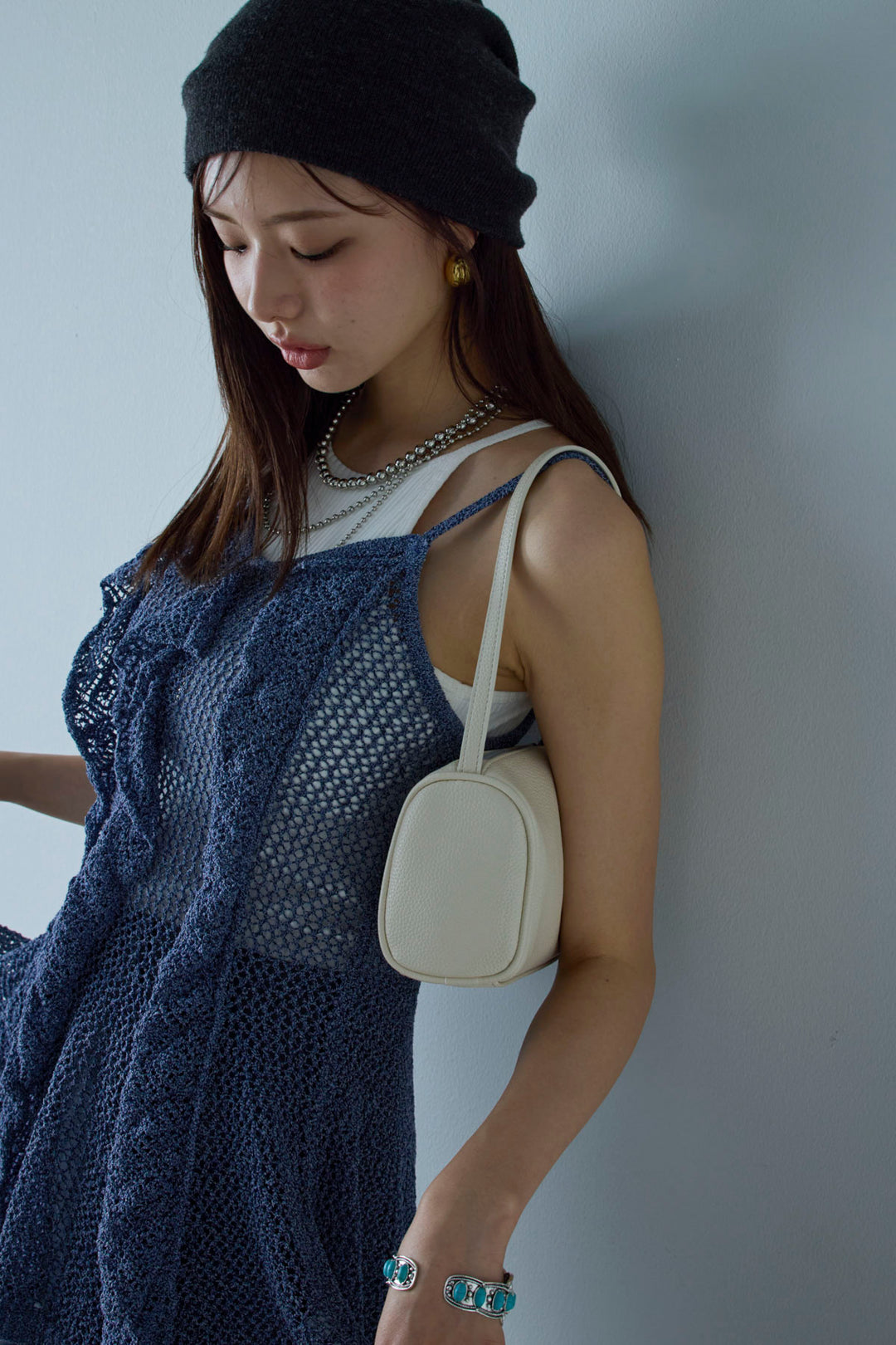 [予約/SET]メッシュフリルニットキャミ+カーブパンツ(2set)