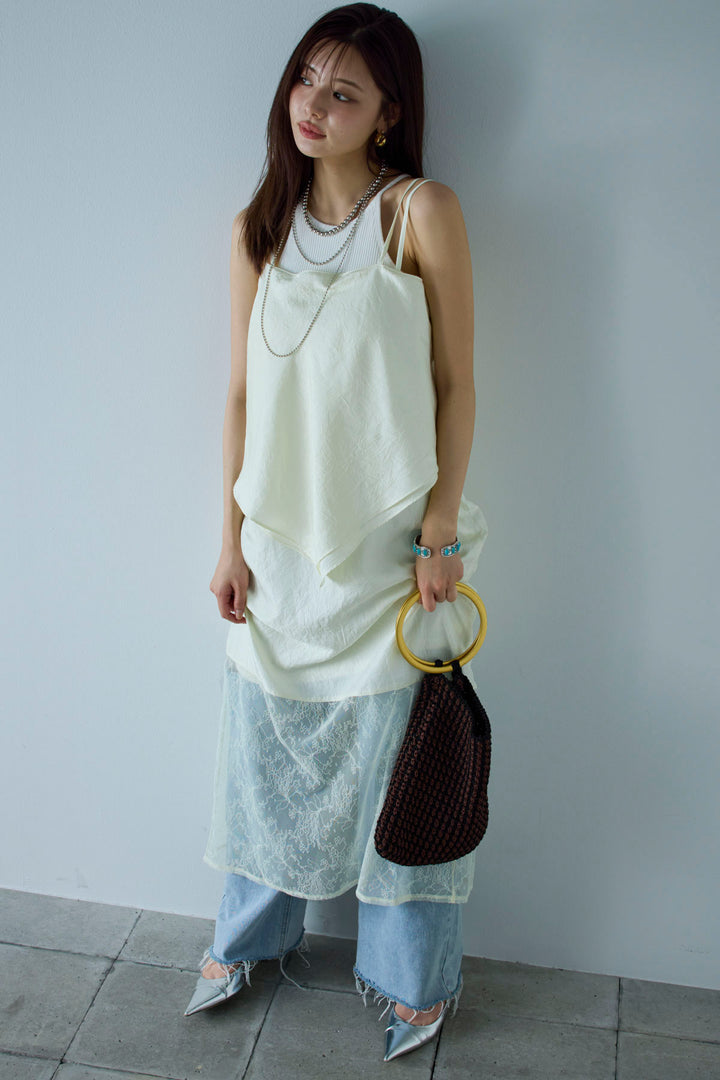 [予約/SET]スカーフ風バックリボンキャミソール+レース切り替えOP(2set)