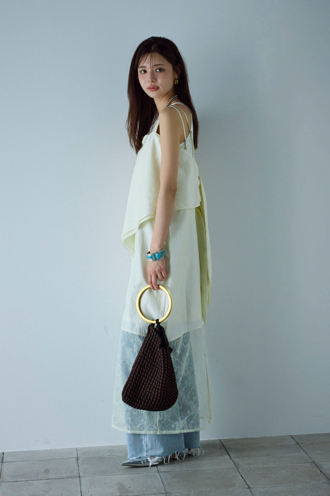 [予約/SET]スカーフ風バックリボンキャミソール+レース切り替えOP(2set)