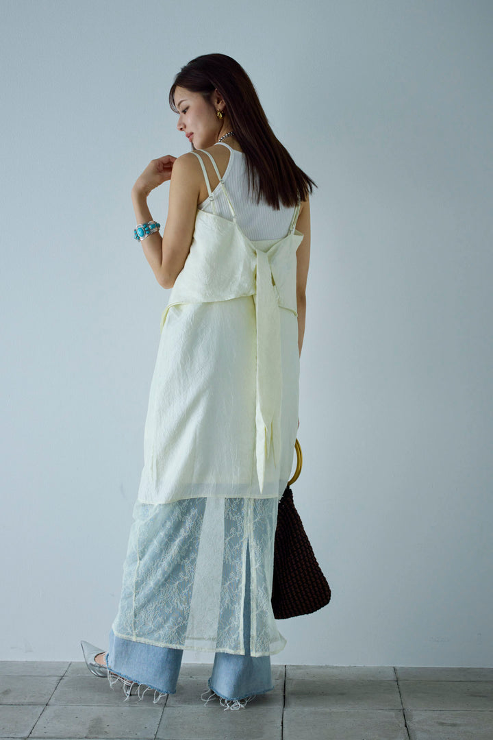 [予約/SET]スカーフ風バックリボンキャミソール+レース切り替えOP(2set)