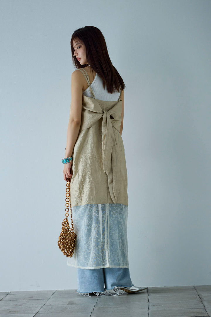 [予約/SET]スカーフ風バックリボンキャミソール+レース切り替えOP(2set)