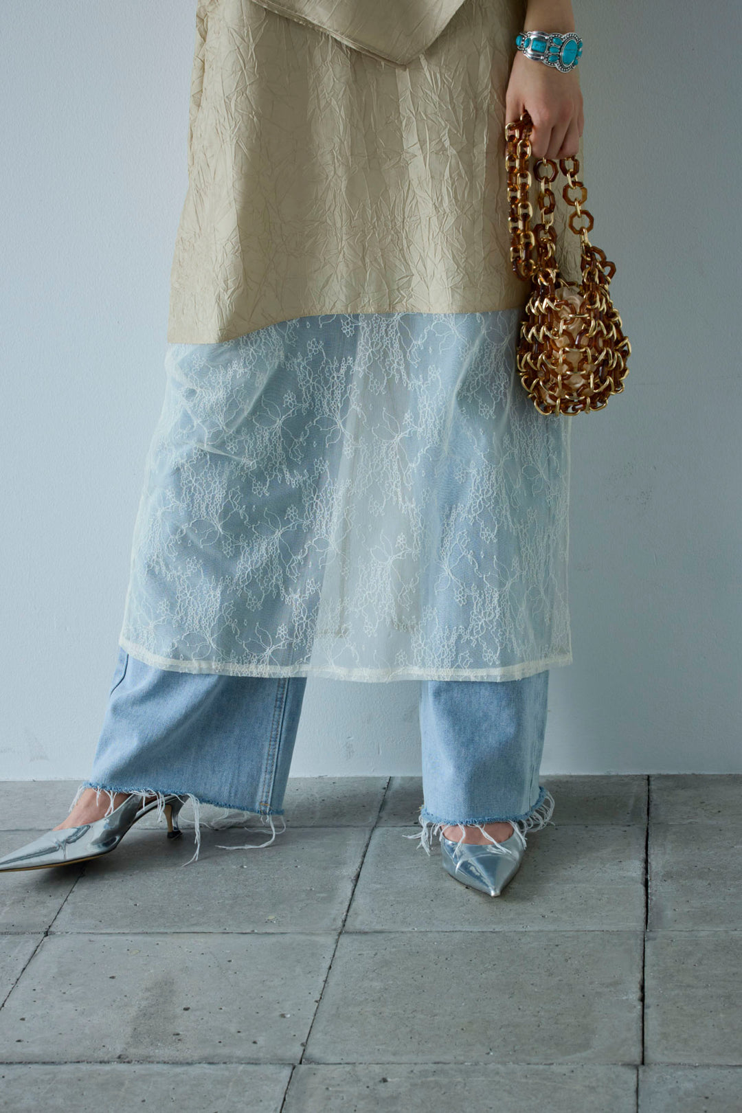 [予約/SET]スカーフ風バックリボンキャミソール+レース切り替えOP(2set)