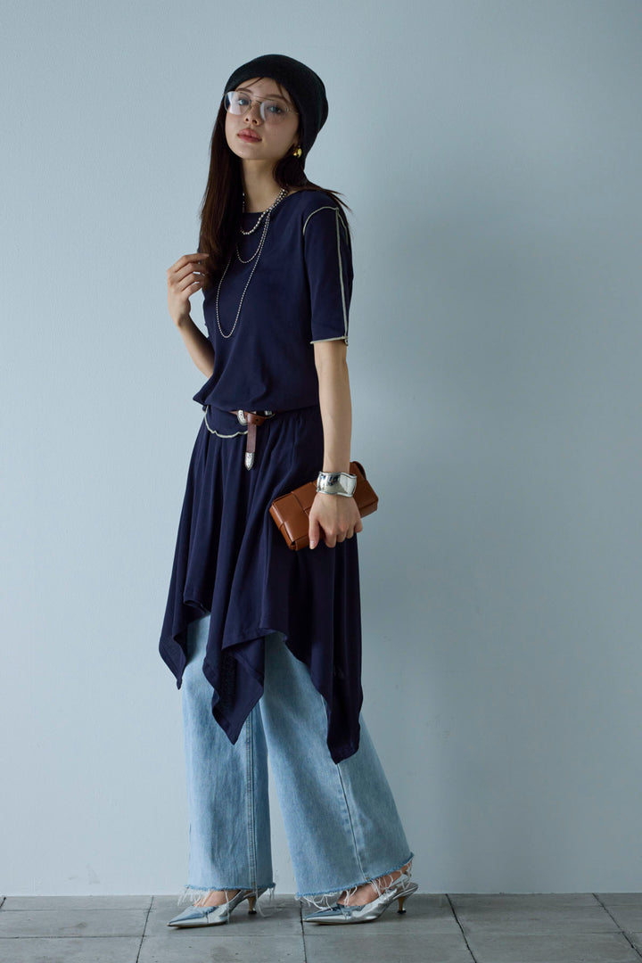 [予約/SET]パイピングラウンドヘムカットソー+レイヤードイレヘムSK+サイドスラッシュデニム(3set)