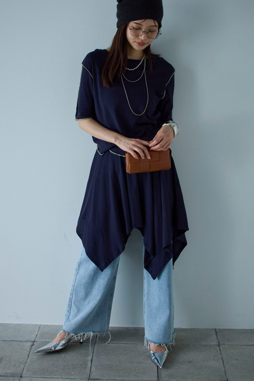 [予約/SET]パイピングラウンドヘムカットソー+レイヤードイレヘムSK+サイドスラッシュデニム(3set)