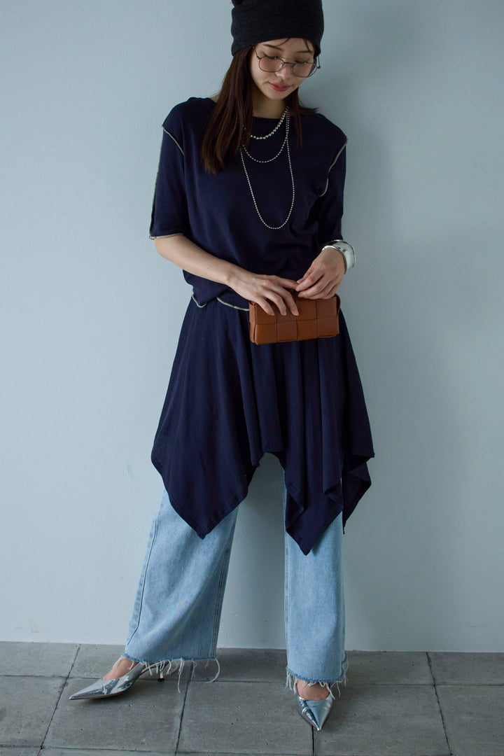 [予約/SET]パイピングラウンドヘムカットソー+レイヤードイレヘムSK+サイドスラッシュデニム(3set)