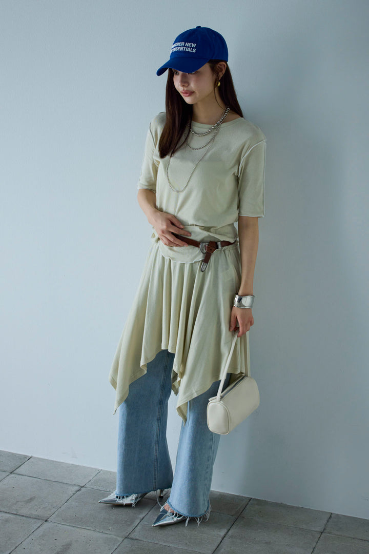 [予約/SET]パイピングラウンドヘムカットソー+レイヤードイレヘムSK(2set)