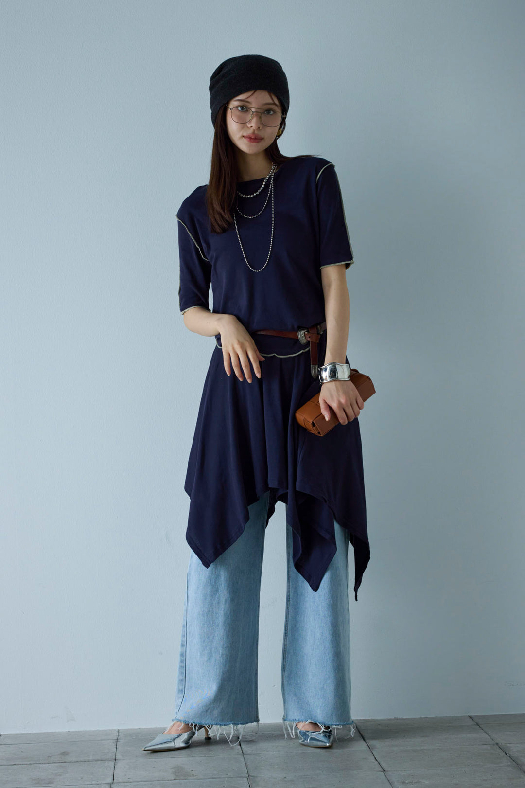 [予約/SET]パイピングラウンドヘムカットソー+レイヤードイレヘムSK(2set)