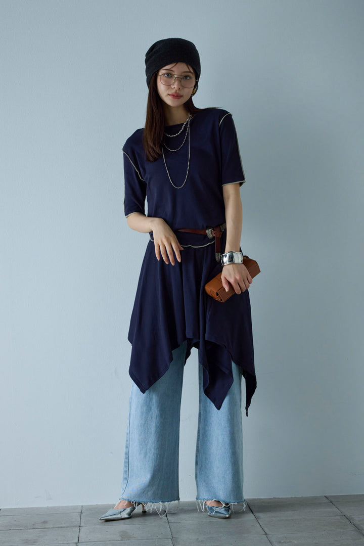 [予約/SET]パイピングラウンドヘムカットソー+レイヤードイレヘムSK(2set)