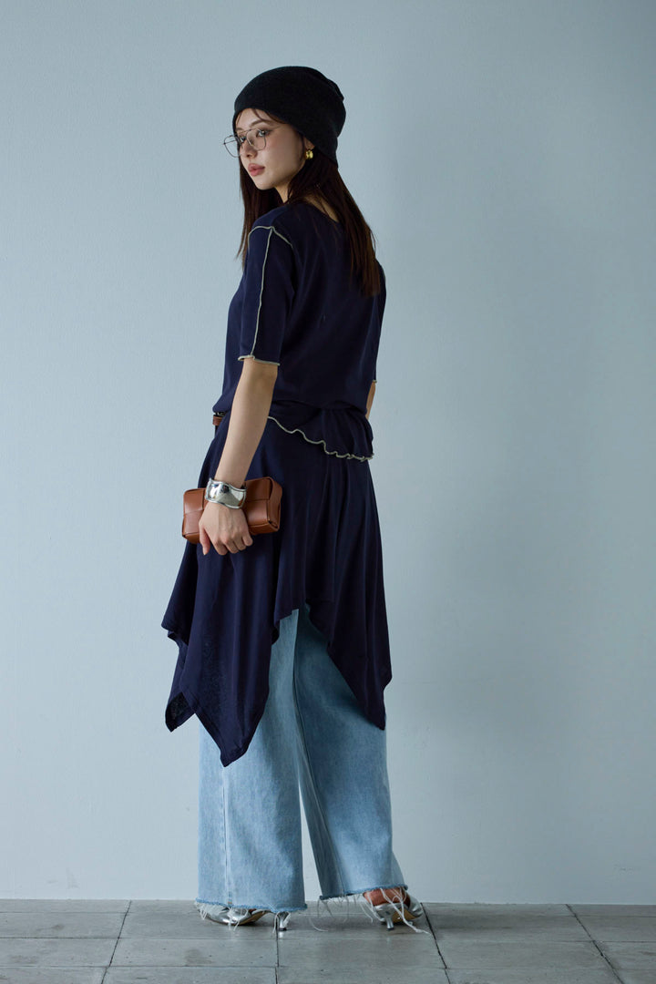 [予約/SET]パイピングラウンドヘムカットソー+レイヤードイレヘムSK+サイドスラッシュデニム(3set)