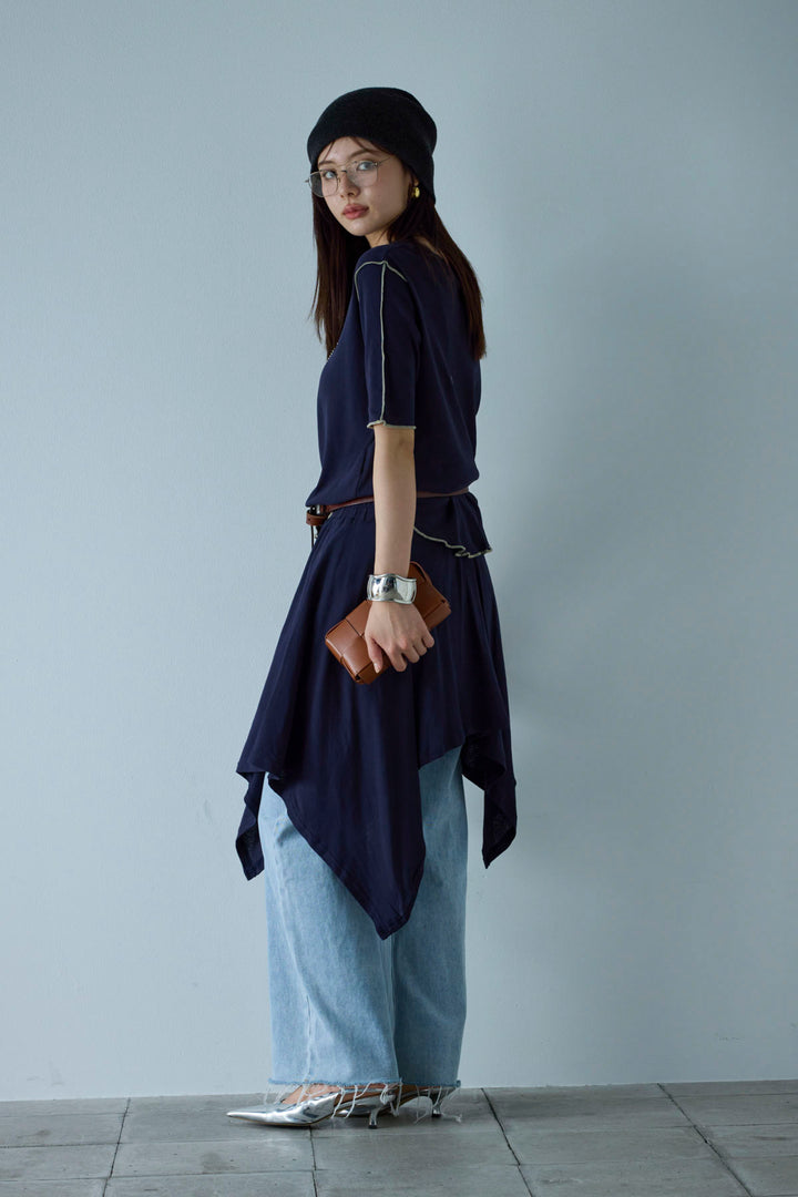 [予約/SET]パイピングラウンドヘムカットソー+レイヤードイレヘムSK+サイドスラッシュデニム(3set)