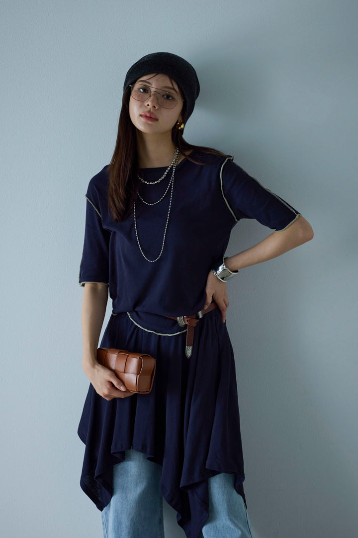 [予約/SET]パイピングラウンドヘムカットソー+レイヤードイレヘムSK(2set)