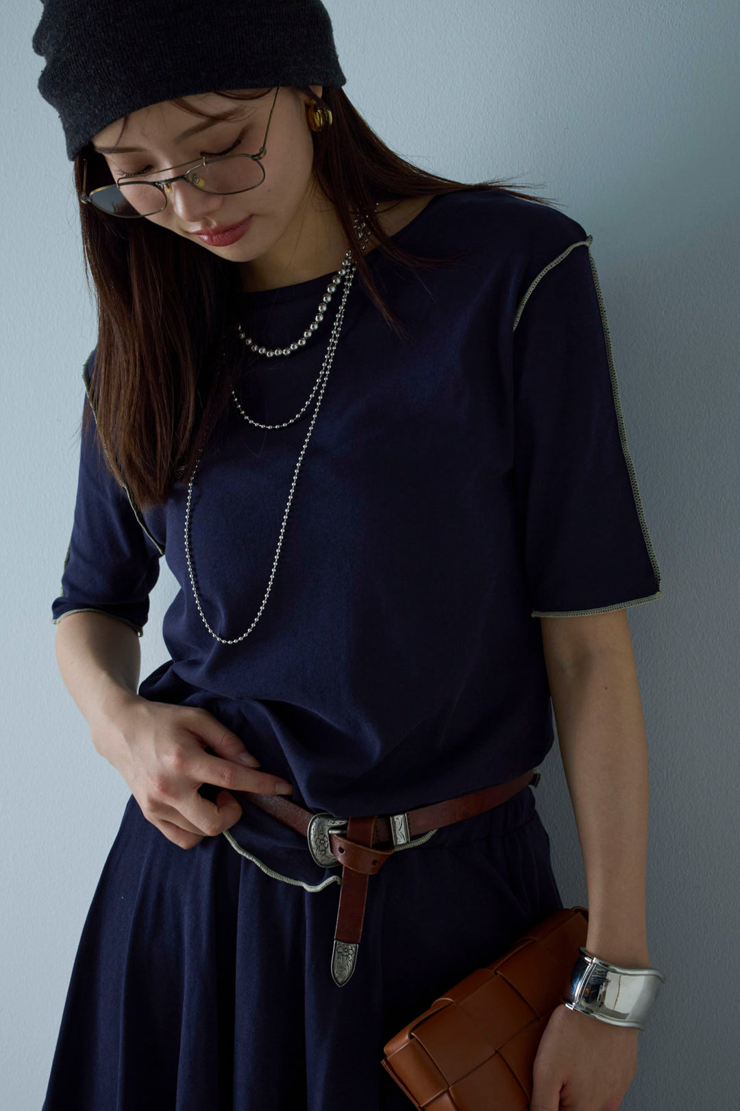 [予約]パイピングラウンドヘムカットソー