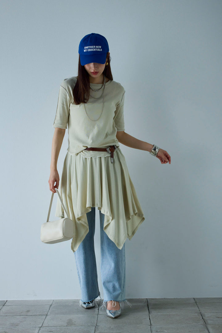 [予約/SET]パイピングラウンドヘムカットソー+レイヤードイレヘムSK+サイドスラッシュデニム(3set)