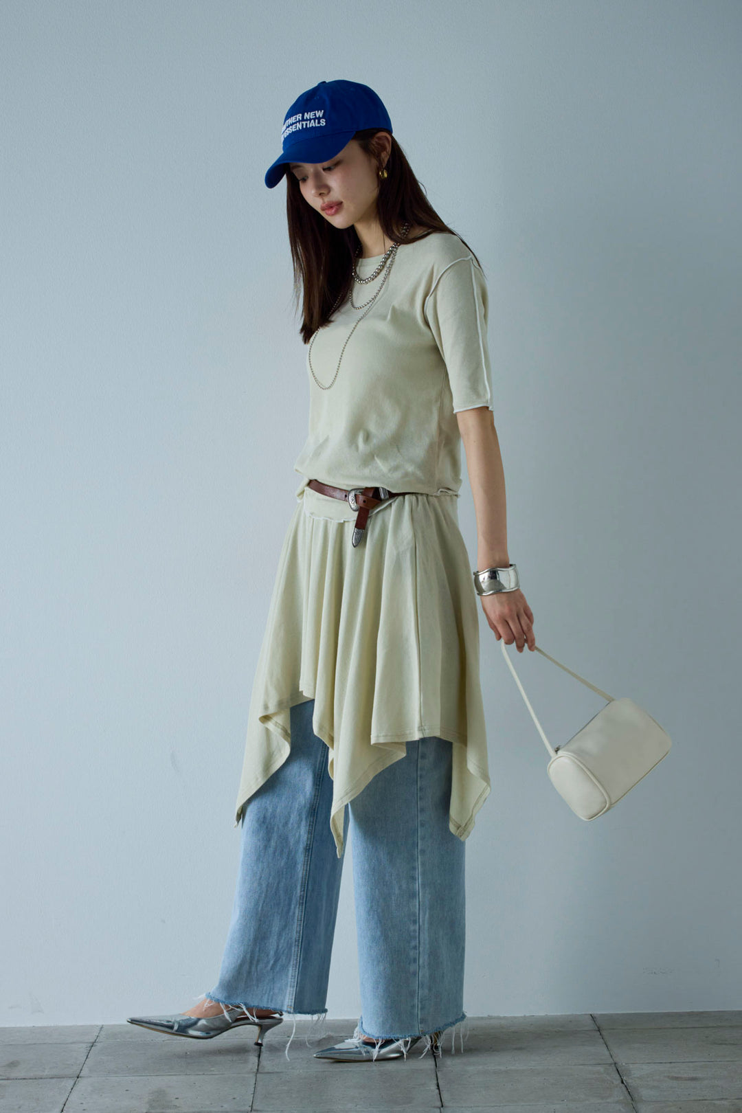 [予約/SET]パイピングラウンドヘムカットソー+レイヤードイレヘムSK+サイドスラッシュデニム(3set)