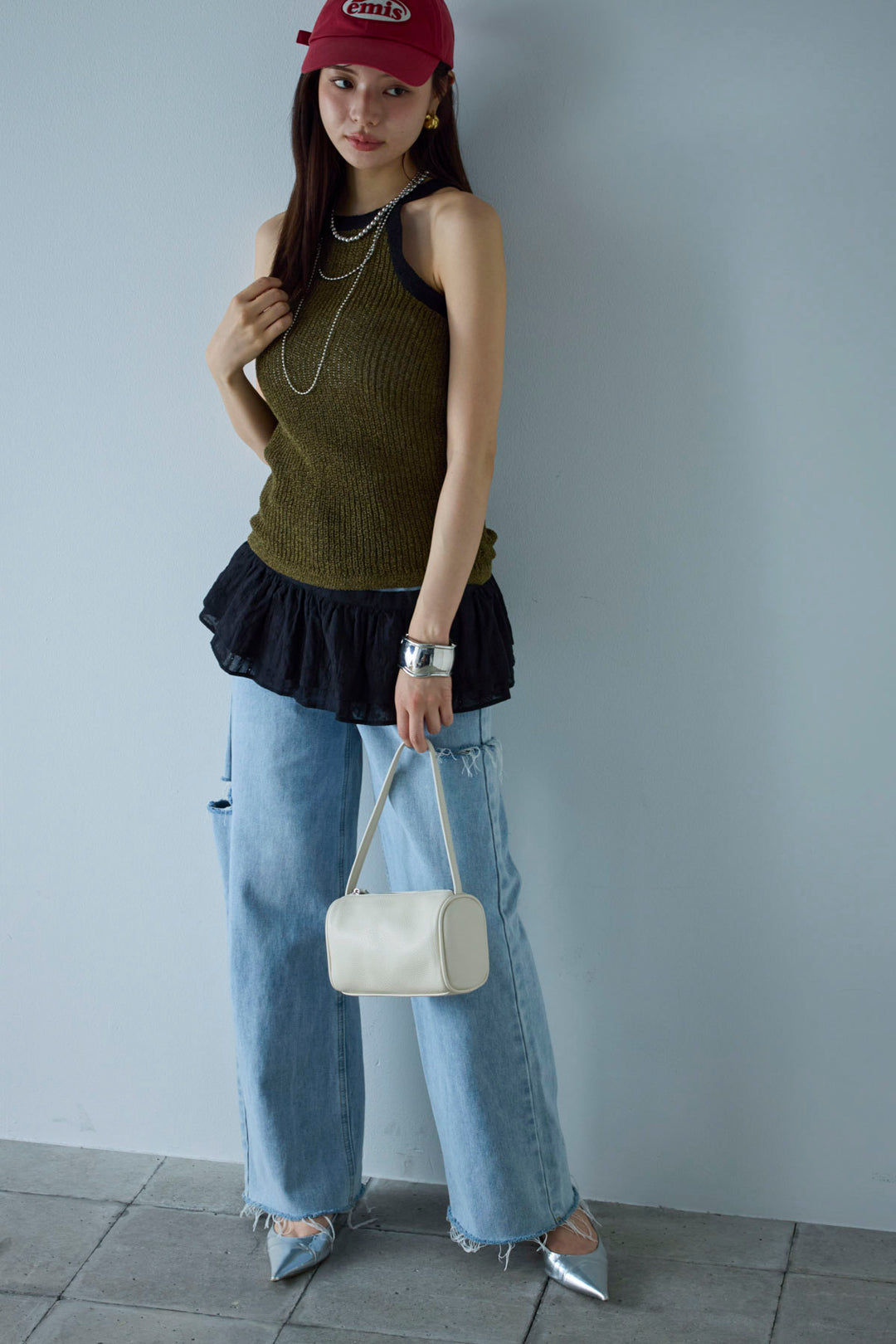 [予約/SET]ミニループアメスリタンク+サイドスラッシュデニム(2set)