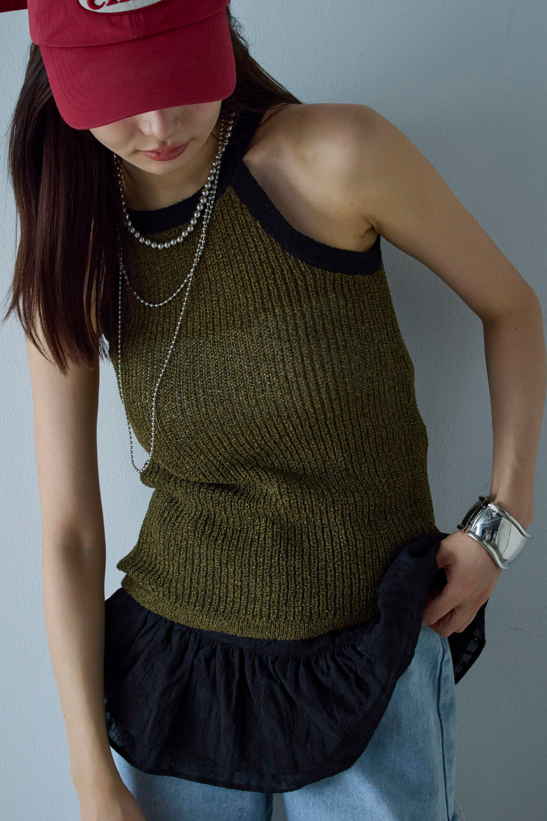 [予約/SET]ミニループアメスリタンク+フリルラップベルト+サイドスラッシュデニム(3set)