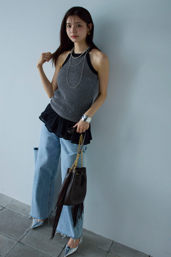 [予約/SET]ミニループアメスリタンク+フリルラップベルト+サイドスラッシュデニム(3set)