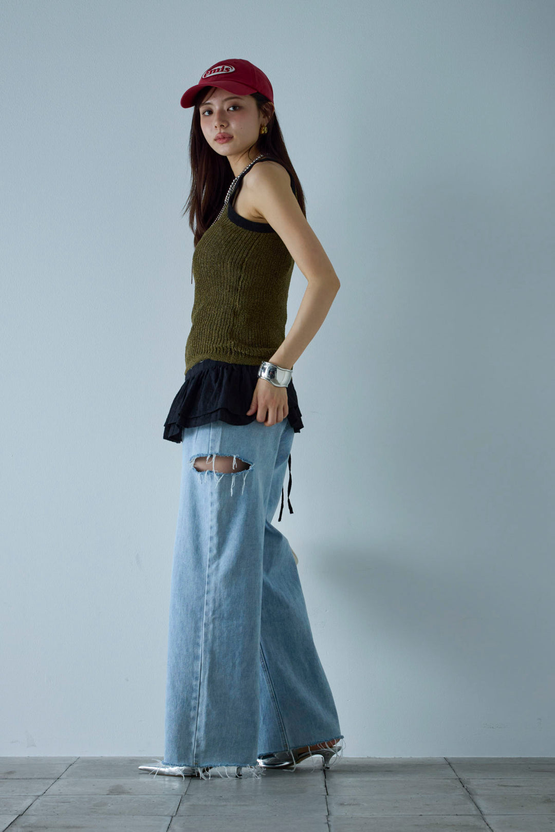 [予約/SET]ミニループアメスリタンク+サイドスラッシュデニム(2set)