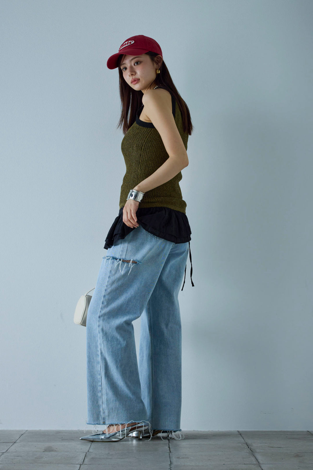 [予約/SET]ミニループアメスリタンク+フリルラップベルト+サイドスラッシュデニム(3set)