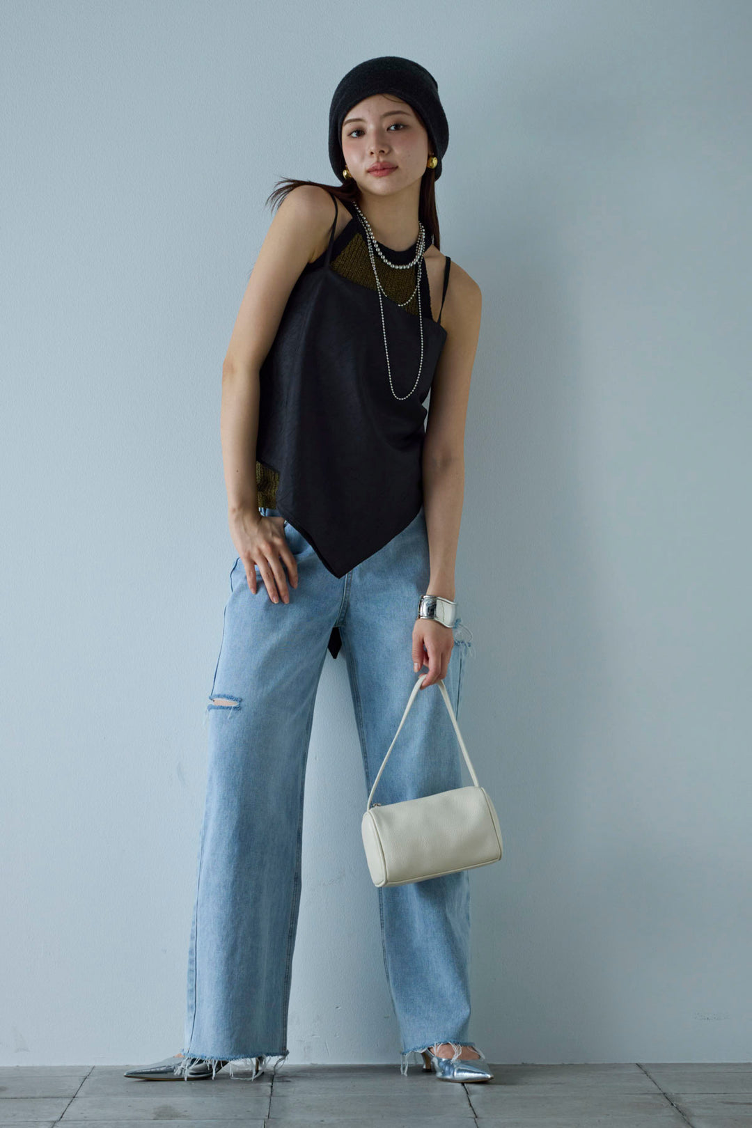 [予約/SET]ミニループアメスリタンク+スカーフ風バックリボンキャミソール(2set)