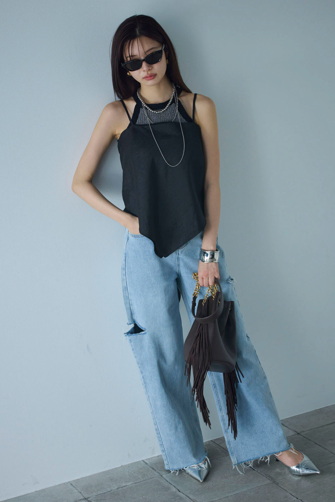 [予約/SET]ミニループアメスリタンク+スカーフ風バックリボンキャミソール(2set)