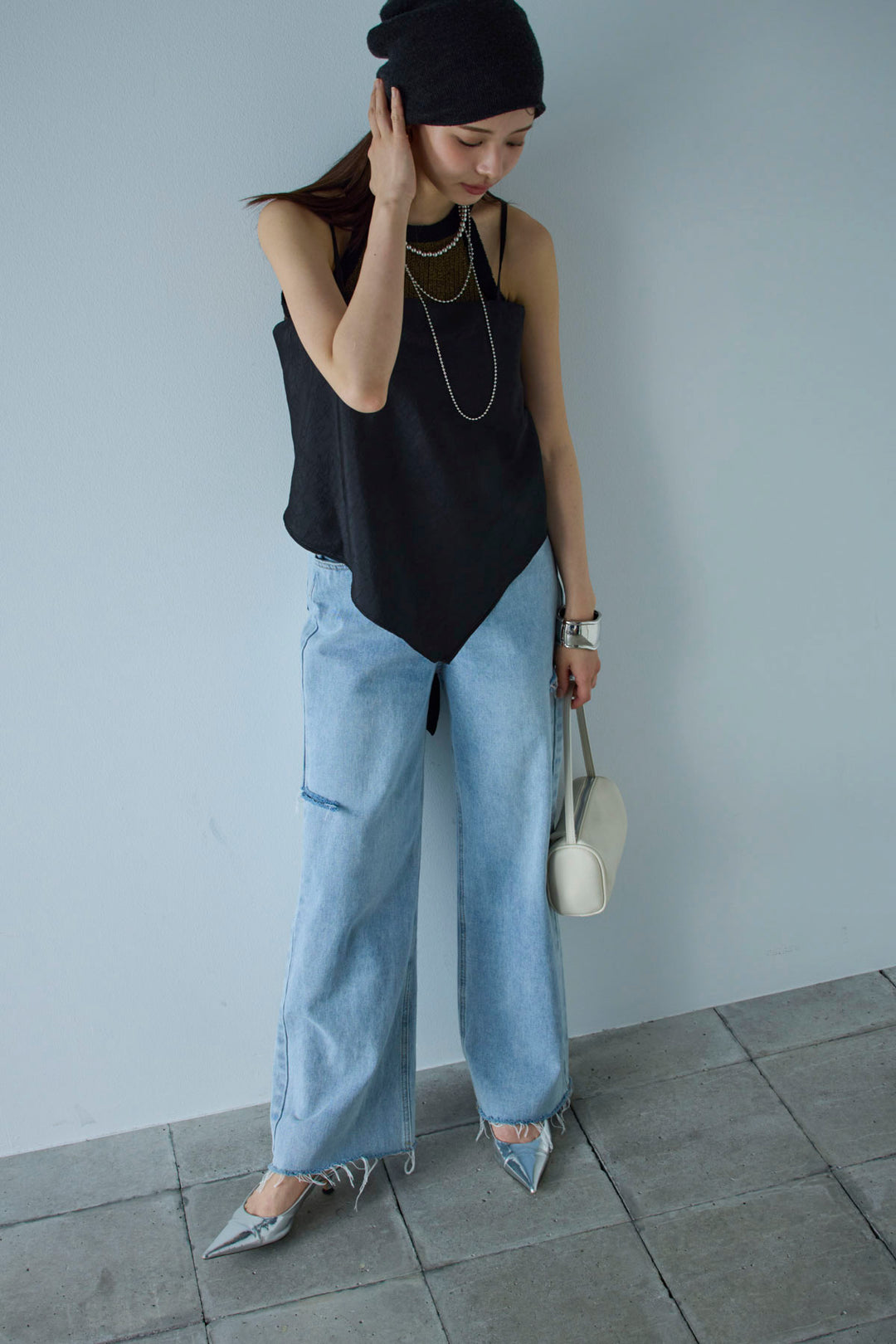 [予約/SET]ミニループアメスリタンク+スカーフ風バックリボンキャミソール(2set)