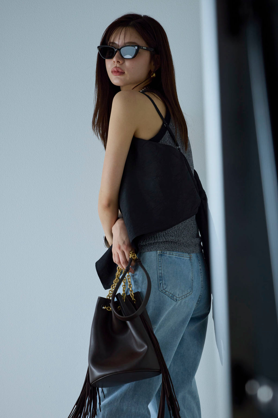 [予約/SET]ミニループアメスリタンク+スカーフ風バックリボンキャミソール(2set)