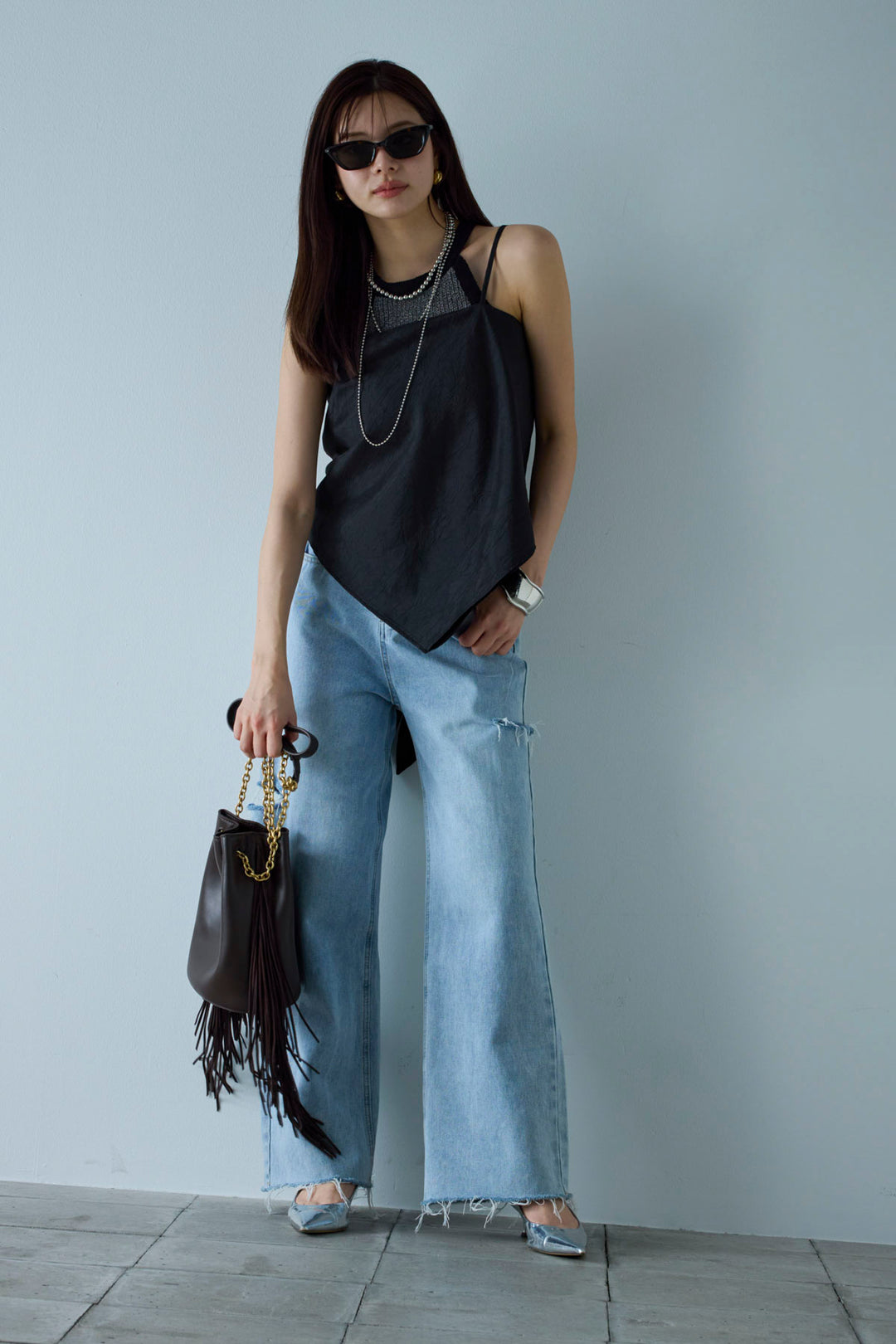 [予約/SET]ミニループアメスリタンク+スカーフ風バックリボンキャミソール(2set)