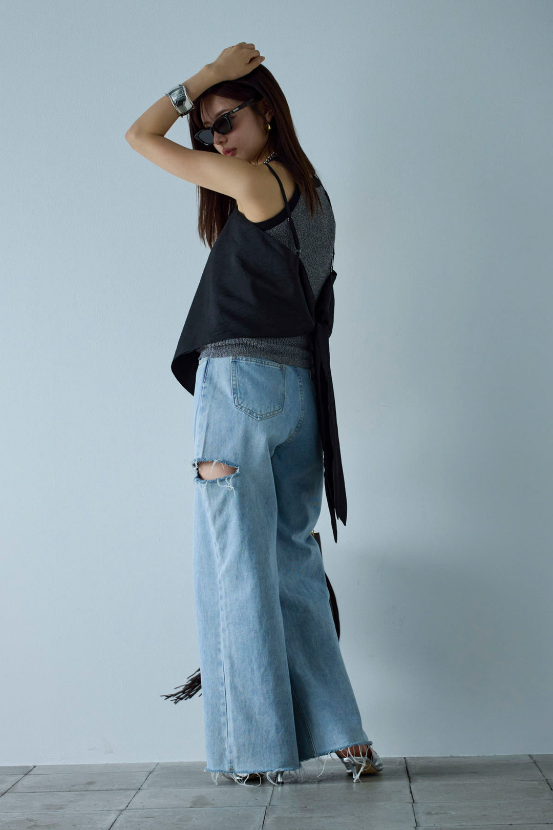 [予約/SET]ミニループアメスリタンク+スカーフ風バックリボンキャミソール(2set)