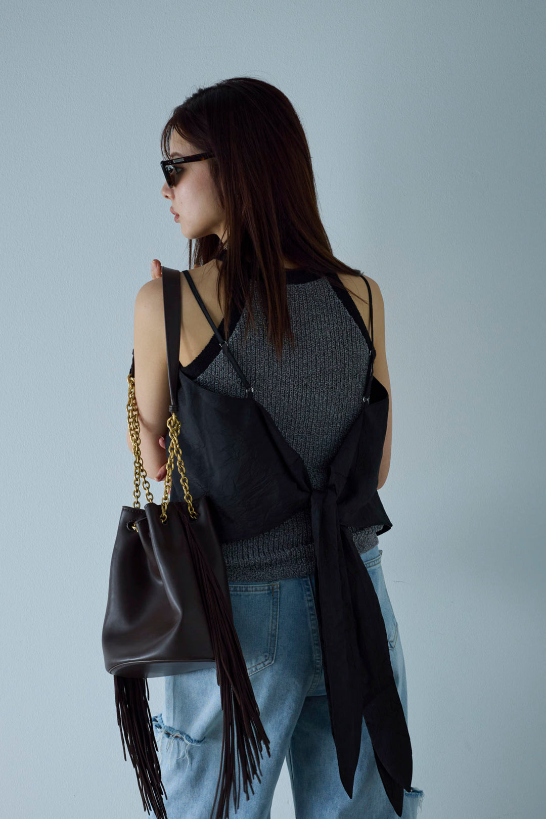 [予約/SET]ミニループアメスリタンク+スカーフ風バックリボンキャミソール(2set)